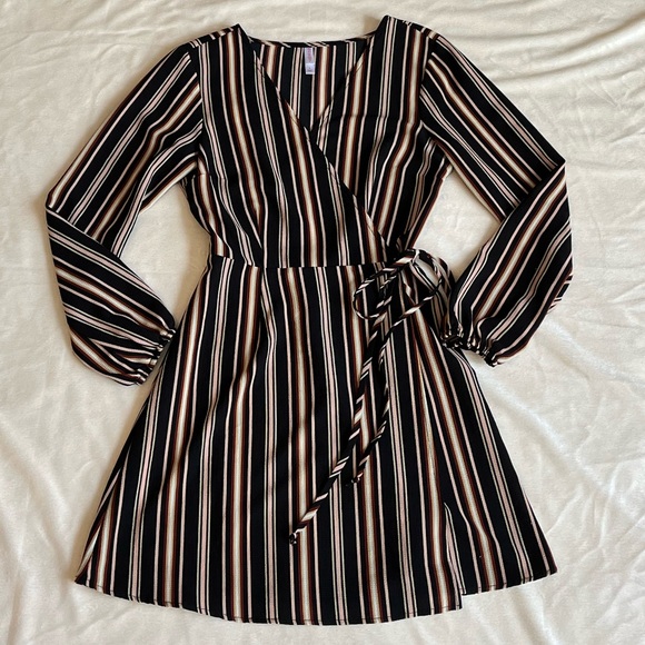 Exhilaration Striped Wrap Dress - Picture 1 of 4